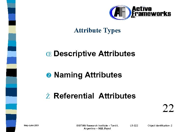 Attribute Types Œ Descriptive Attributes Naming Attributes Ž Referential Attributes 22 May-June 2001 ISISTAN