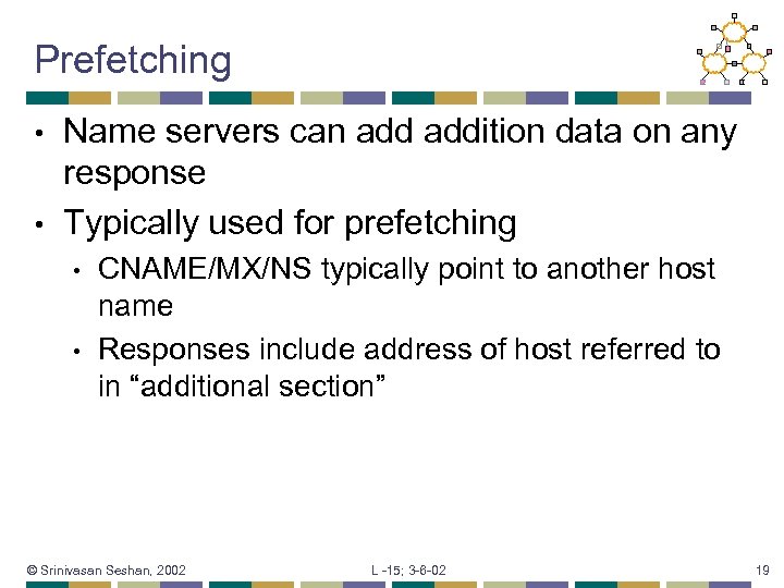 Prefetching Name servers can addition data on any response • Typically used for prefetching