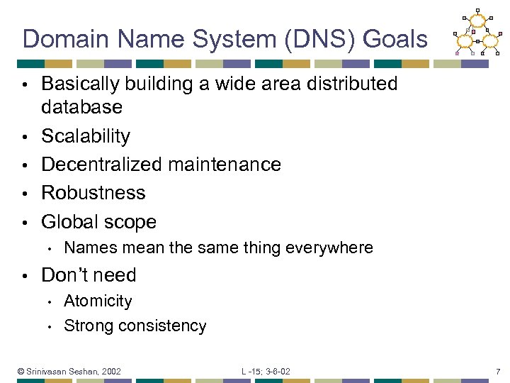 Domain Name System (DNS) Goals • • • Basically building a wide area distributed