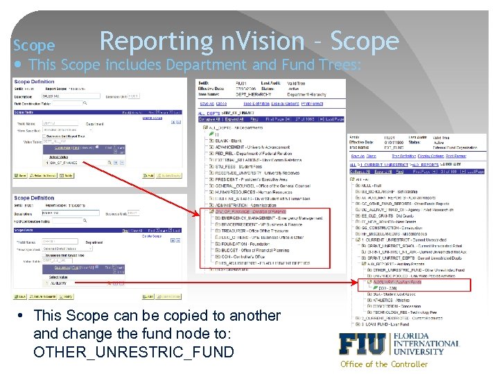 Reporting n. Vision – Scope This Scope includes Department and Fund Trees: • This