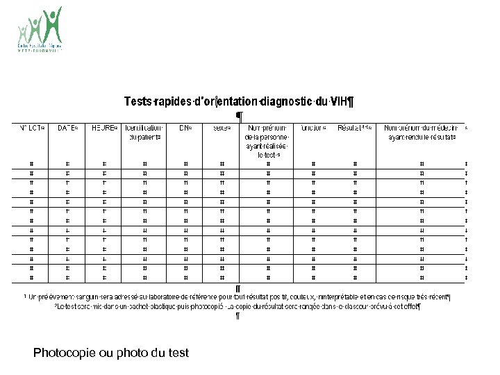 Photocopie ou photo du test 