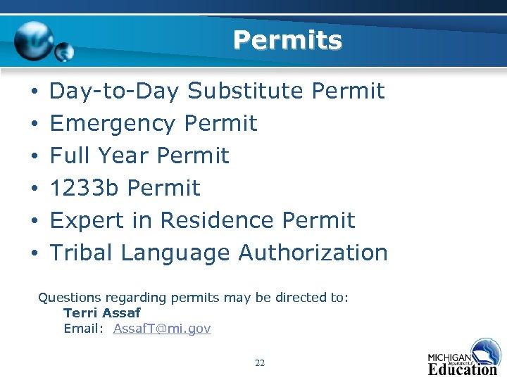 Permits • • • Day-to-Day Substitute Permit Emergency Permit Full Year Permit 1233 b