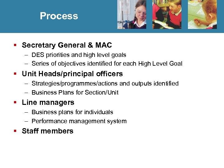 Process § Secretary General & MAC – DES priorities and high level goals –