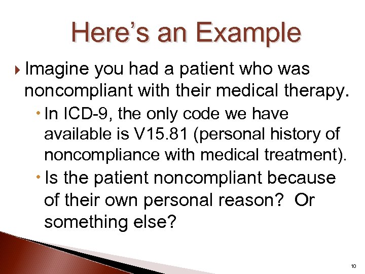 Here’s an Example Imagine you had a patient who was noncompliant with their medical