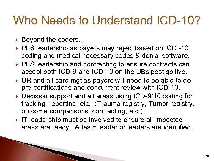 Who Needs to Understand ICD-10? Beyond the coders… PFS leadership as payers may reject