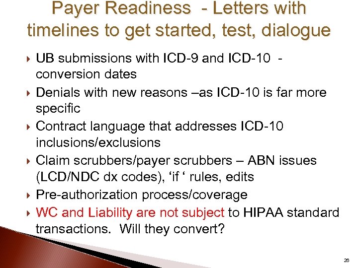 Payer Readiness - Letters with timelines to get started, test, dialogue UB submissions with