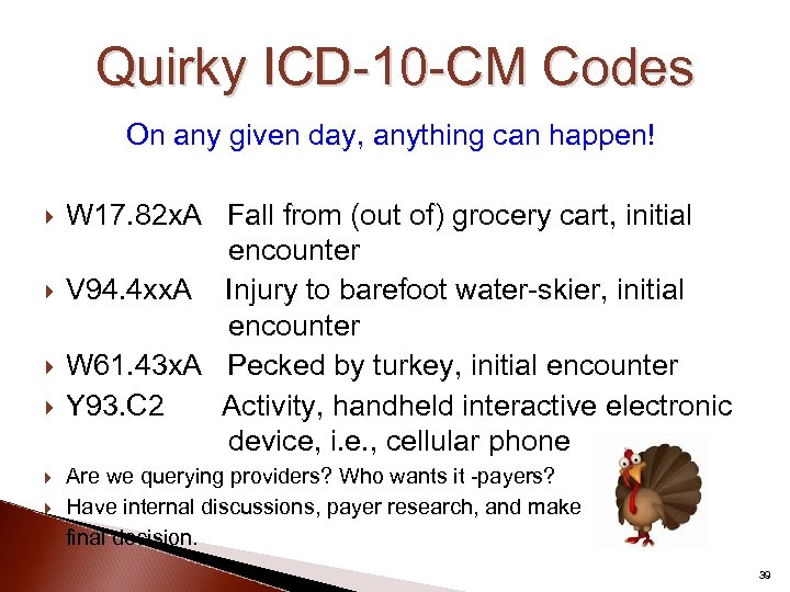 Quirky ICD-10 -CM Codes On any given day, anything can happen! W 17. 82