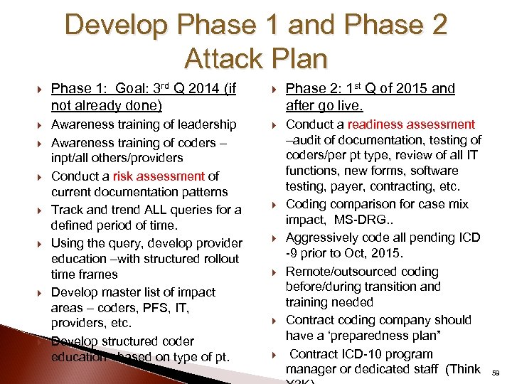 Develop Phase 1 and Phase 2 Attack Plan Phase 1: Goal: 3 rd Q