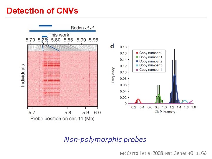 Detection of CNVs Non-polymorphic probes Mc. Carroll et al 2008 Nat Genet 40: 1166