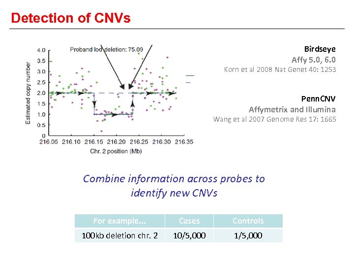 Detection of CNVs Birdseye Affy 5. 0, 6. 0 Korn et al 2008 Nat