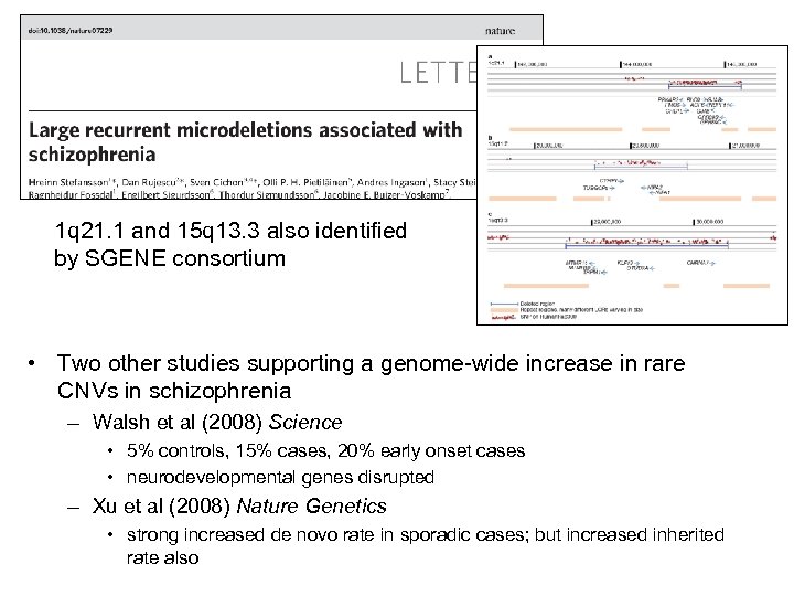 1 q 21. 1 and 15 q 13. 3 also identified by SGENE consortium