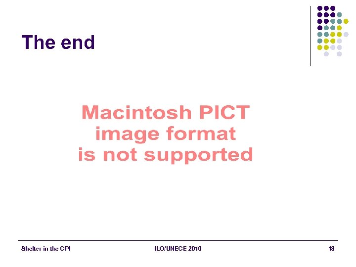 The end Shelter in the CPI ILO/UNECE 2010 18 
