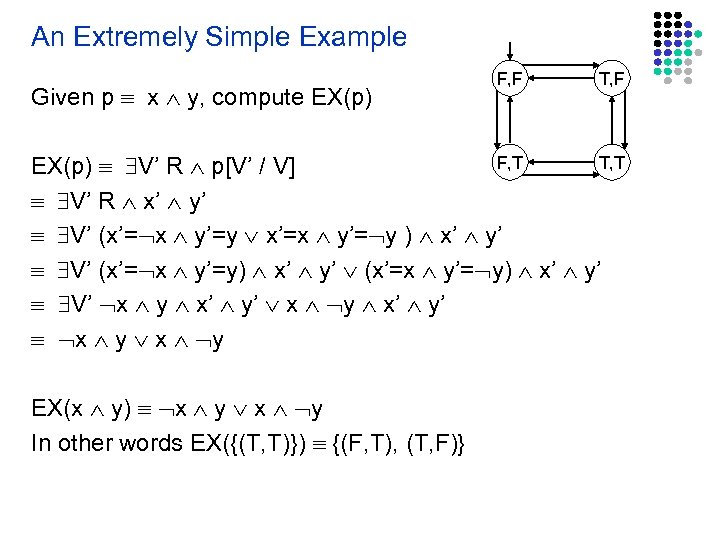 An Extremely Simple Example Given p x y, compute EX(p) F, F T, F