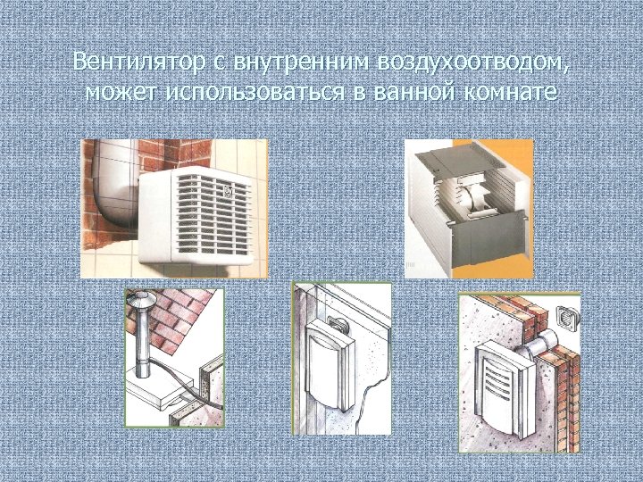 Вентилятор с внутренним воздухоотводом, может использоваться в ванной комнате 