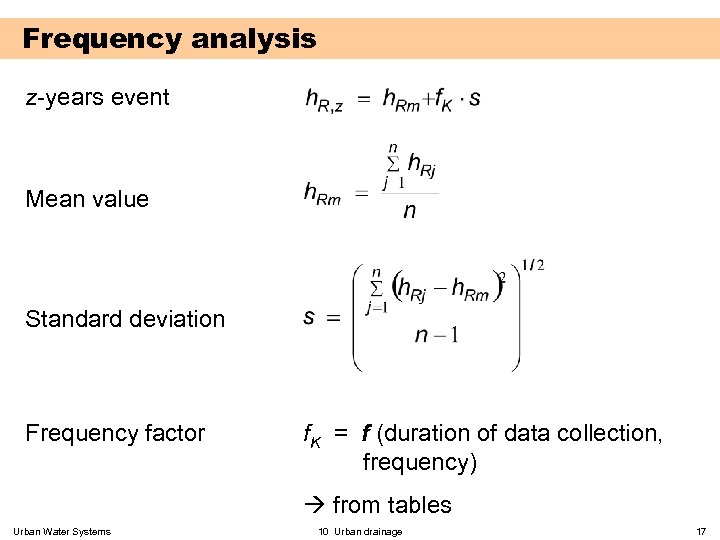 Frequency analysis z-years event Mean value Standard deviation Frequency factor f. K = f