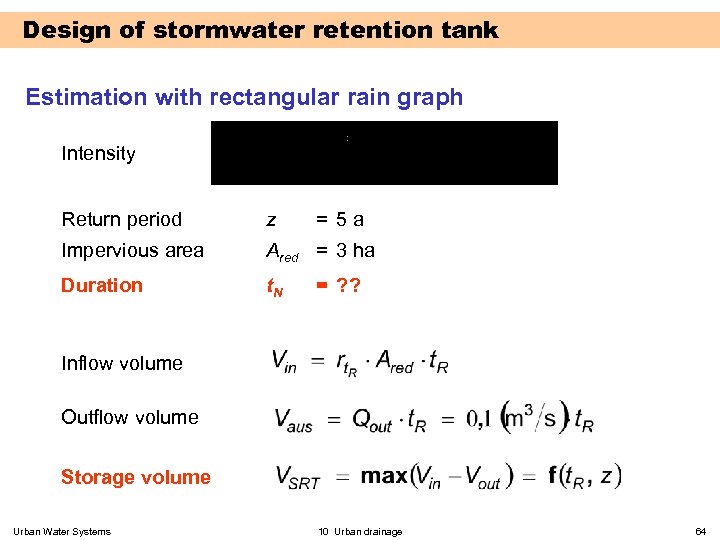 Design of stormwater retention tank Estimation with rectangular rain graph Intensity Return period z