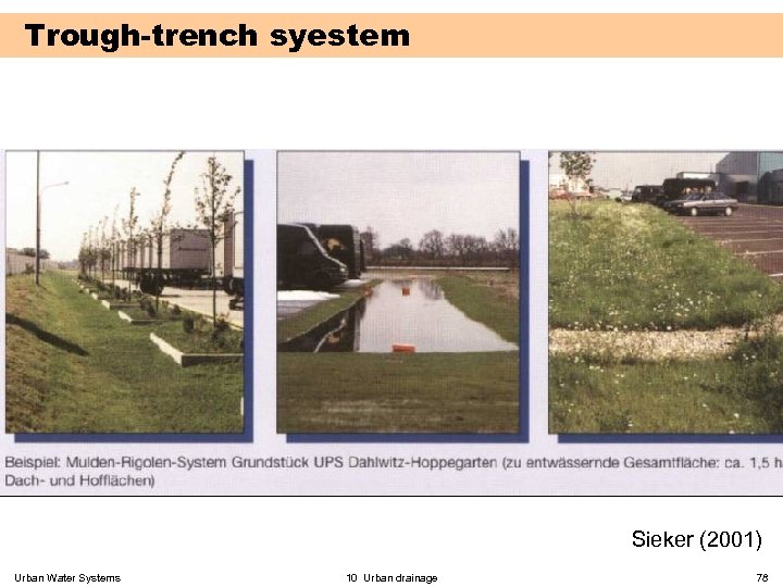Trough-trench syestem Sieker (2001) Urban Water Systems 10 Urban drainage 78 
