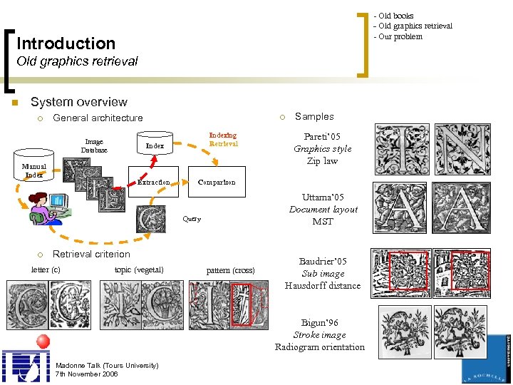 - Old books - Old graphics retrieval - Our problem Introduction Old graphics retrieval