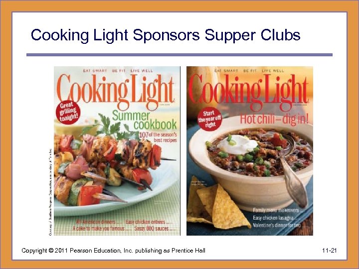 Cooking Light Sponsors Supper Clubs Copyright © 2011 Pearson Education, Inc. publishing as Prentice