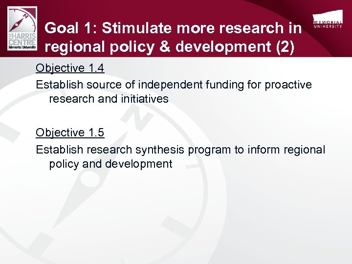 Goal 1: Stimulate more research in regional policy & development (2) Objective 1. 4