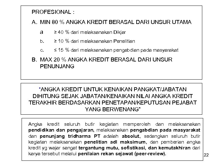 PROFESIONAL : A. MIN 80 % ANGKA KREDIT BERASAL DARI UNSUR UTAMA a ≥
