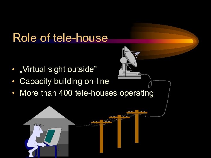 Role of tele-house • „Virtual sight outside” • Capacity building on-line • More than