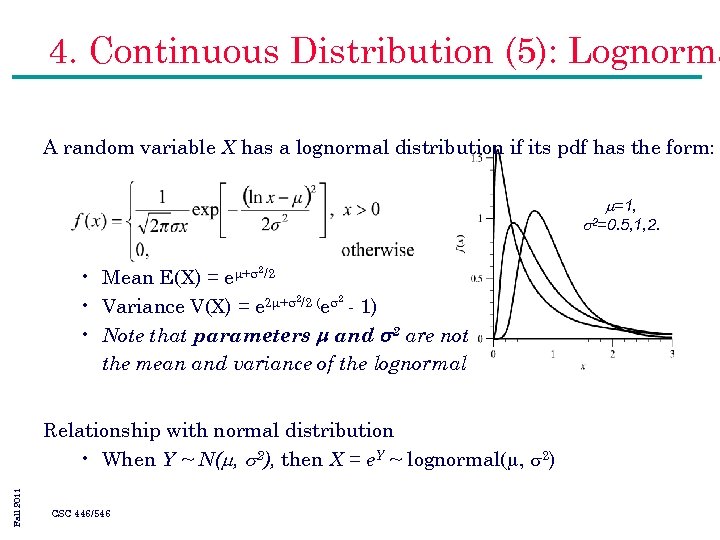 4. Continuous Distribution (5): Lognorma A random variable X has a lognormal distribution if