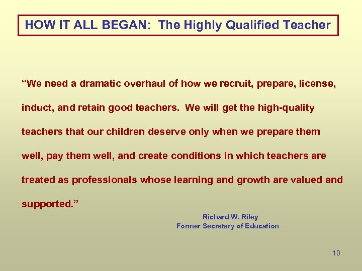 HOW IT ALL BEGAN: The Highly Qualified Teacher “We need a dramatic overhaul of