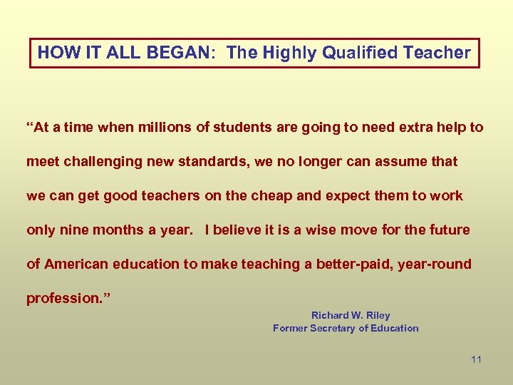 HOW IT ALL BEGAN: The Highly Qualified Teacher “At a time when millions of