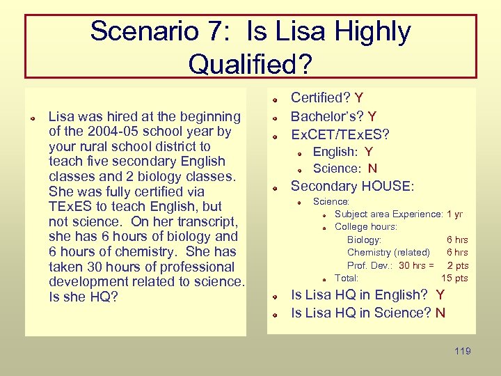 Scenario 7: Is Lisa Highly Qualified? Lisa was hired at the beginning of the