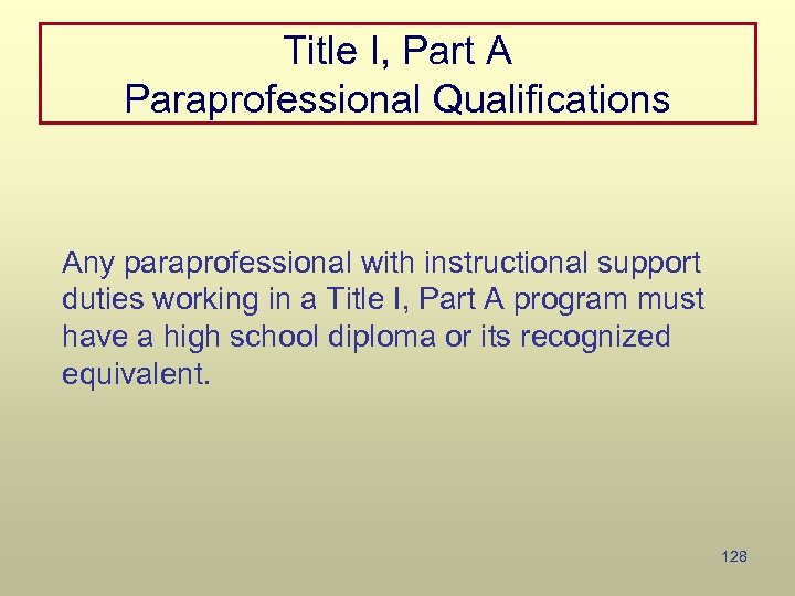 Title I, Part A Paraprofessional Qualifications Any paraprofessional with instructional support duties working in