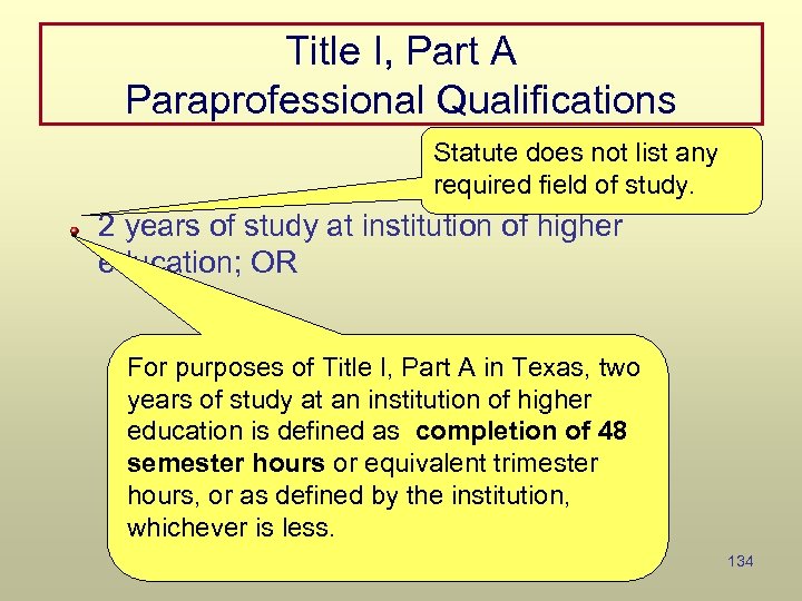 Title I, Part A Paraprofessional Qualifications Statute does not list any required field of