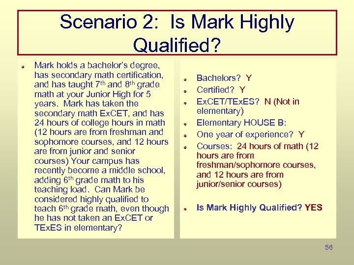 Scenario 2: Is Mark Highly Qualified? Mark holds a bachelor’s degree, has secondary math