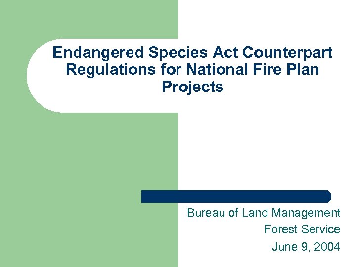 Endangered Species Act Counterpart Regulations for National Fire Plan Projects Bureau of Land Management