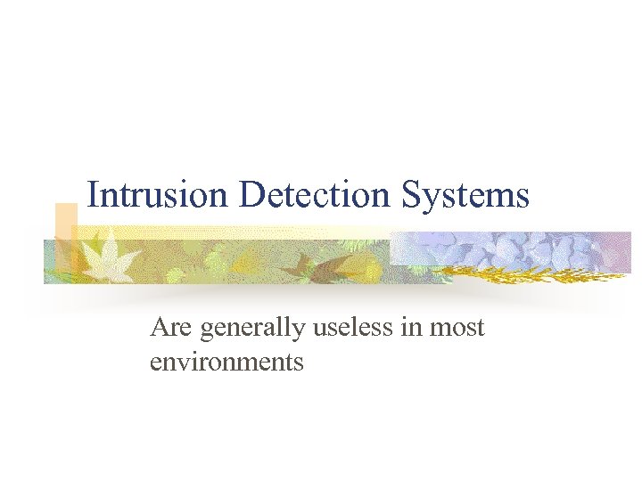 Intrusion Detection Systems Are generally useless in most environments 
