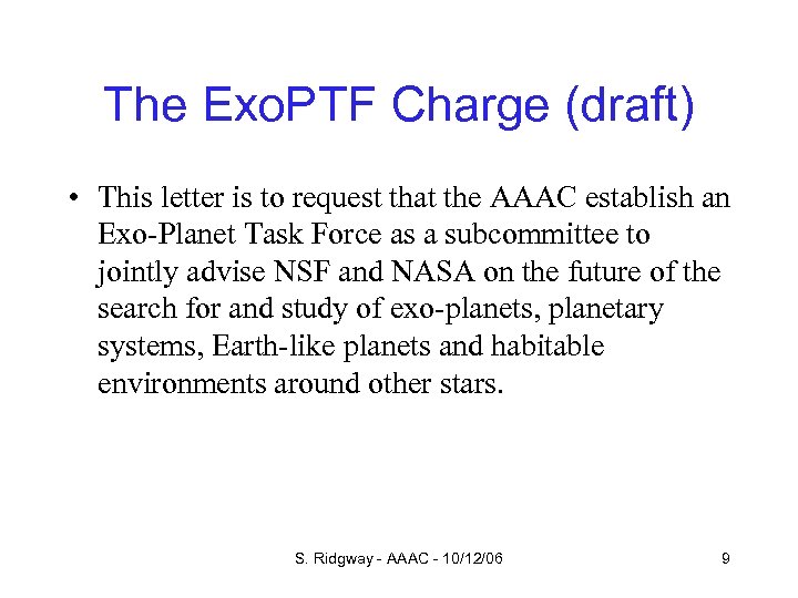 The Exo. PTF Charge (draft) • This letter is to request that the AAAC