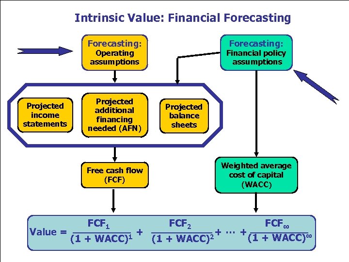 Intrinsic Value: Financial Forecasting: Operating assumptions Projected income statements Projected additional financing needed (AFN)