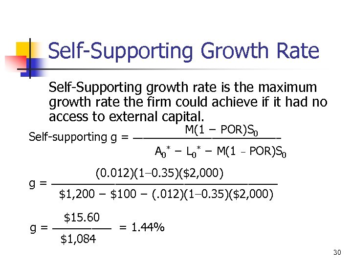 Self-Supporting Growth Rate Self-Supporting growth rate is the maximum growth rate the firm could