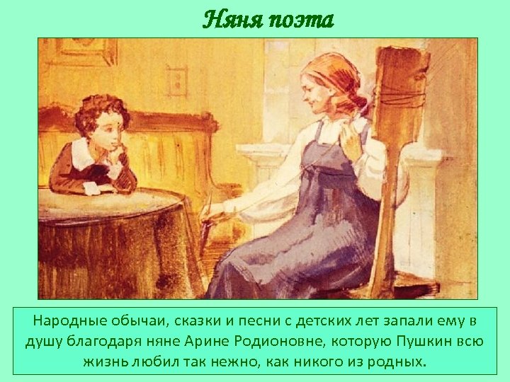 Няня поэта Народные обычаи, сказки и песни с детских лет запали ему в душу