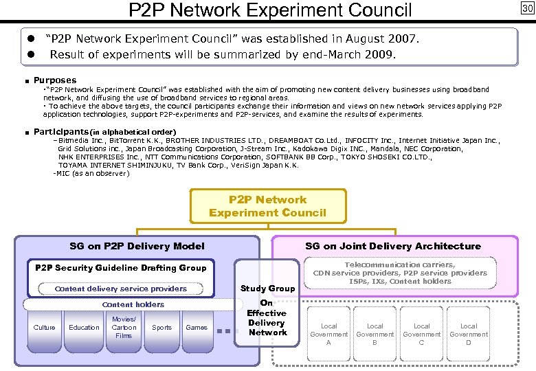 P 2 P Network Experiment Council 30 l “P 2 P Network Experiment Council”