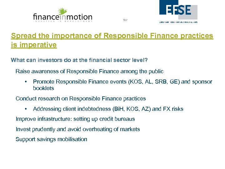 for Spread the importance of Responsible Finance practices is imperative What can investors do