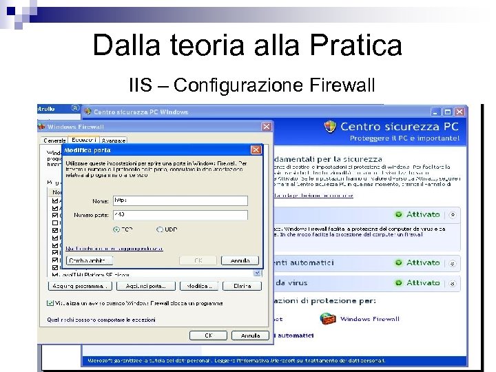 Dalla teoria alla Pratica IIS – Configurazione Firewall 