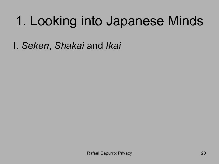 1. Looking into Japanese Minds I. Seken, Shakai and Ikai Rafael Capurro: Privacy 23