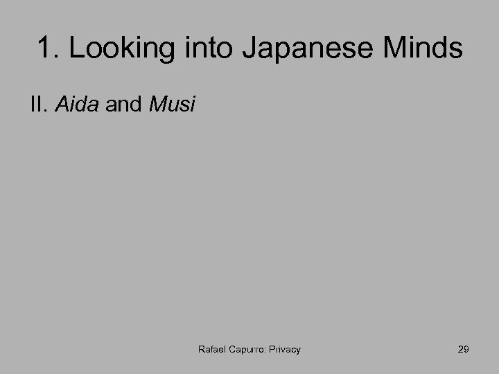 1. Looking into Japanese Minds II. Aida and Musi Rafael Capurro: Privacy 29 