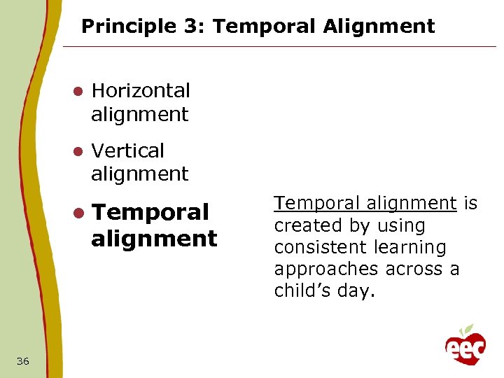 Principle 3: Temporal Alignment l Horizontal alignment l Vertical alignment l Temporal alignment 36