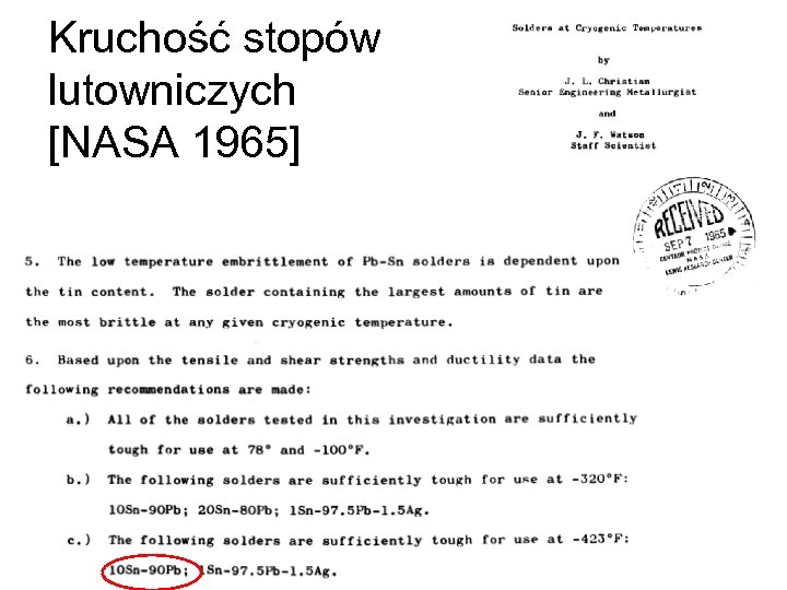 Kruchość stopów lutowniczych [NASA 1965] 