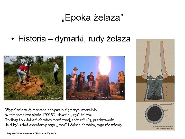 „Epoka żelaza” • Historia – dymarki, rudy żelaza Wypalanie w dymarkach odbywało się przypuszczalnie