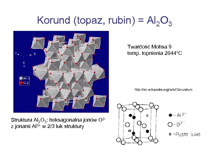 Korund (topaz, rubin) = Al 2 O 3 Twardość Mohsa 9 temp. topnienia 2044ºC