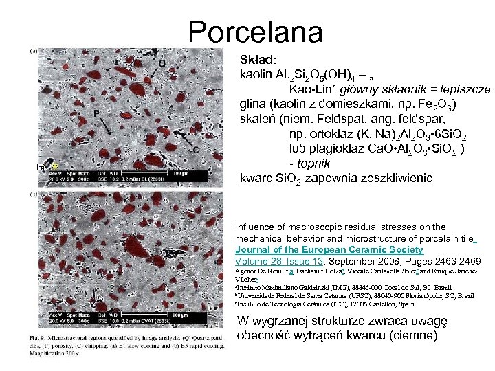 Porcelana Skład: kaolin Al. 2 Si 2 O 5(OH)4 – „ Kao-Lin” główny składnik
