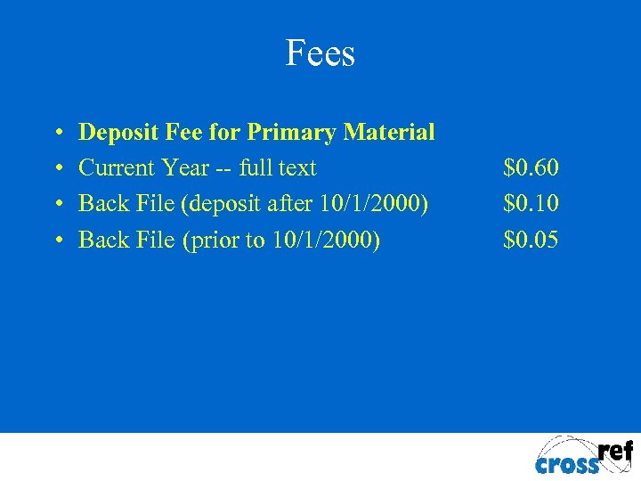 Fees • • Deposit Fee for Primary Material Current Year -- full text Back